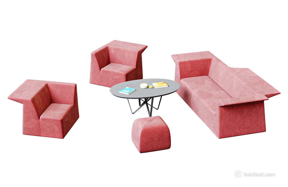 Modern Pink Fabric Sofa and Coffee Table Set For Living Room Seating Design 3d model 
