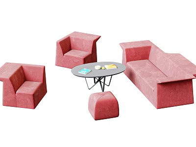 Modern Pink Fabric Sofa and Coffee Table Set For Living Room Seating Design 3d model