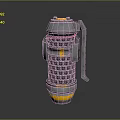 Metallic Weapon With Grid Pattern Yellow Top Silver Handle And Explosive Design 3d model