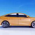 Yellow MG Sedan with Modern Sleek Exterior Design against Blue Sky and White Ground 3d model