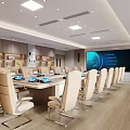 Modern Conference Room With Long Table Brown Chairs Large Screen And Windows 3d model