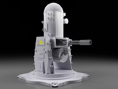Military Weapon White Turret Structure With Barrel Base And Yellow Warning Sign 3d model