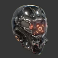Futuristic Sci Fi Helmet With Metallic Surface Glowing Orange Lights And Circular Details