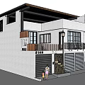 Detached House With White Exterior Brown Roof Garage House Number 369 And People At Entrance