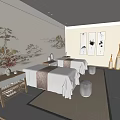 Elegant Chinese Style SPA Room With Massage Beds Wall Paintings And Floor Lamps