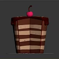 Delicious Layered Cake With Chocolate Drizzle Cherry On Top White Plate And Sauce Drops