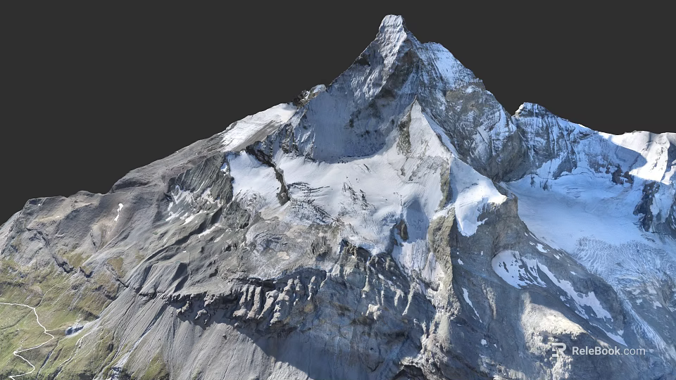 Modern Tensile Membrane Architecture Design With Snow Covered Mountain Peak View 3d model 