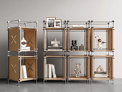 Modern Storage Rack Cross Optical Axis Bookshelf Decorative Rack Marine Plate 3d model