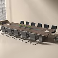 Modern Conference Table With Wooden Top Black Chairs Green Plants And Papers In Meeting Room