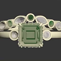Elegant Silver Fashion Ring with Green Square Gemstone and White Accent Stones Design