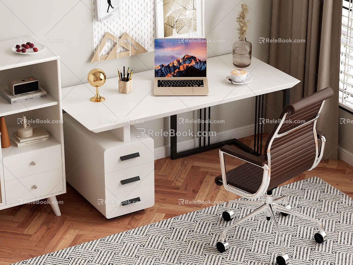 Simple Desk Chair Cream Style Desk Locker Study Furniture Office Chair Wall Decoration model