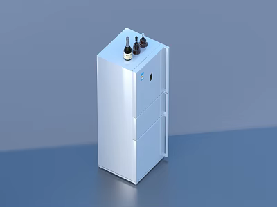 White Vertical Cabinet Featuring Bottles On Top For Home Storage 3d model