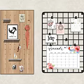 Stylish Wall Decor With Wooden Panel Grid Hooks Shelves Calendar Photos And Flowers