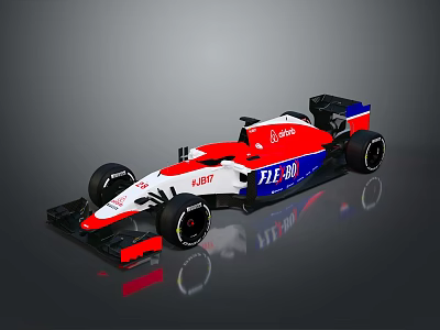 Formula One Racing Car White Red Blue Streamlined Body With Brand Logos 3d model