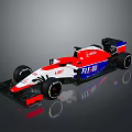 Formula One Racing Car White Red Blue Streamlined Body With Brand Logos