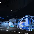 Futuristic Exhibition Space With Transparent Spherical Structure And Illuminated Tunnel