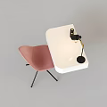 Modern Minimalist Table and Chair Set With Pink Chair White Table and Black Table Lamp