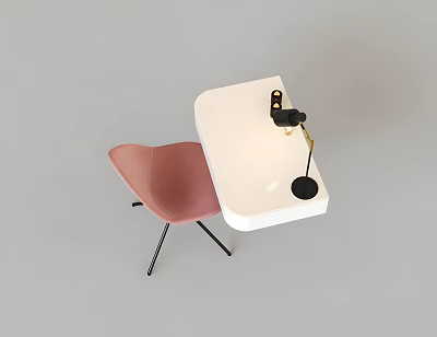Modern Minimalist Table and Chair Set With Pink Chair White Table and Black Table Lamp 3d model
