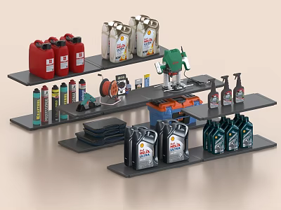 Hardware Tools Display With Various Products On Shelves 3d model