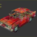 Red Pixel Art Vintage Sedan 3D Rendered with Classic Design and Shiny Finish