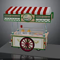 Vintage Ice Cream Cart with Red White Striped Awning Green Trim Decorative Red Wheel