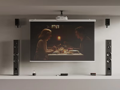 Modern Home Theater Setup with Projector Screen and Surround Sound Speakers 3d model