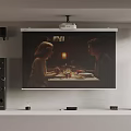 Modern Home Theater Setup with Projector Screen and Surround Sound Speakers