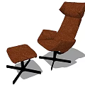 Brown Fabric Single Sofa With High Back Curved Arms And Black Metal Cross Legs