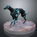Detailed Cybernetic Greyhound Mechanical Dog With Black Body Blue Accents And Platform Base