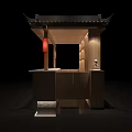 Traditional Chinese Style Wooden Reception Desk With Classic Roof And Red Lantern Decorations