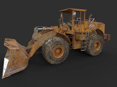 Yellow Rusty JCB 333 Construction Loader With Cab Large Bucket And Tires 3d model