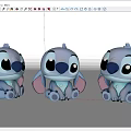 Three Blue Plush Stuffed Toys With Big Ears Round Eyes And Sitting Posture