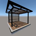Garden Landscape Featuring Modern Pergola With Wooden Deck Metal Frame Shaded Roof And Green Lawn