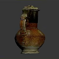 Decorative Ceramic Household Item With Orange Green Textured Surface And Dragon Handle