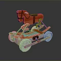 Orange Wooden Rocking Horse Children's Living Toy With Wheels And Metal Support Frame
