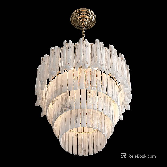 Elegant White Layered Shell Chandelier With Modern Design And Warm Glowing Light 3d model 