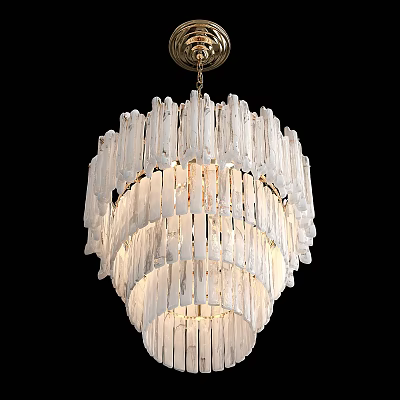 Elegant White Layered Shell Chandelier With Modern Design And Warm Glowing Light 3d model