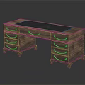 Classic Wooden Desk With Black Marble Top And Multiple Metal Handle Drawers For Home Office