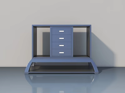 Modern Blue Swing Door Cabinet with Open Frame Drawers and Curved Supporting Legs 3d model