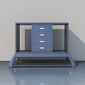 Modern Blue Swing Door Cabinet with Open Frame Drawers and Curved Supporting Legs