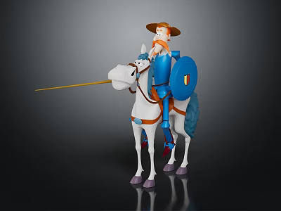 Game And Movie Character Riding White Horse Wearing Hat With Blue Outfit Holding Spear 3d model
