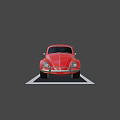 Red Vintage Classic Car With Rounded Body Shiny Silver Wheels And Black Windows