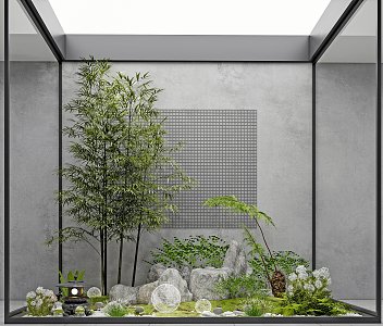 Modern landscape sketch courtyard sketch plant landscaping rockery stone indoor landscape plant pile bamboo 3d model