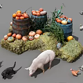 Reptiles In Farm Setting With Various Animals Hay Barrels And Pumpkins