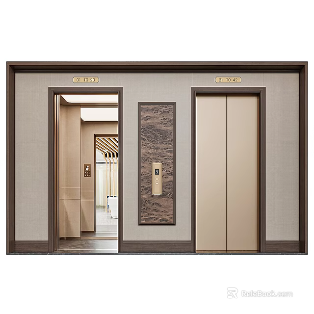 Elegant Elevator Design With Open Closed Doors And Decorative Panel 3d model 