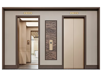 Elegant Elevator Design With Open Closed Doors And Decorative Panel 3d model