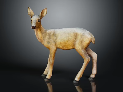 Detailed Beige Deer Model Standing On Dark Background With Shiny Reflection 3d model