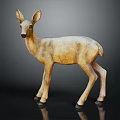 Detailed Beige Deer Model Standing On Dark Background With Shiny Reflection