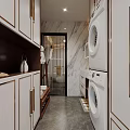 Modern Luxury Bathroom With Smart Toilet LED Vanity Mirror And Integrated Laundry Storage Cabinets