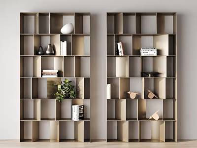 Modern Open Bookshelf Design With Multiple Compartments Books Decorative Items And Green Plants 3d model